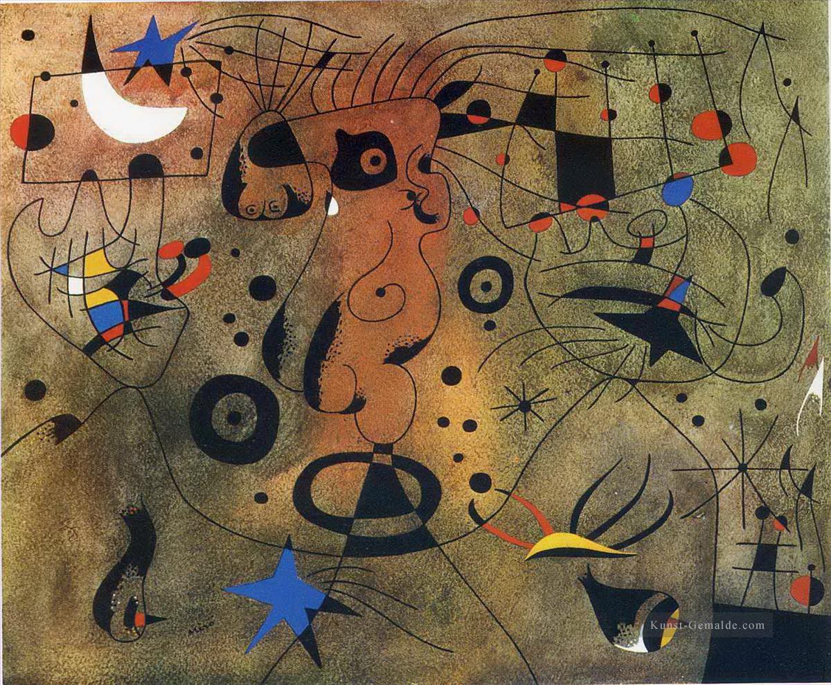 Frau mit der blonden Achselhöhle, die ihr Haar durch das Licht der Sterne Joan Miró kämmt Ölgemälde